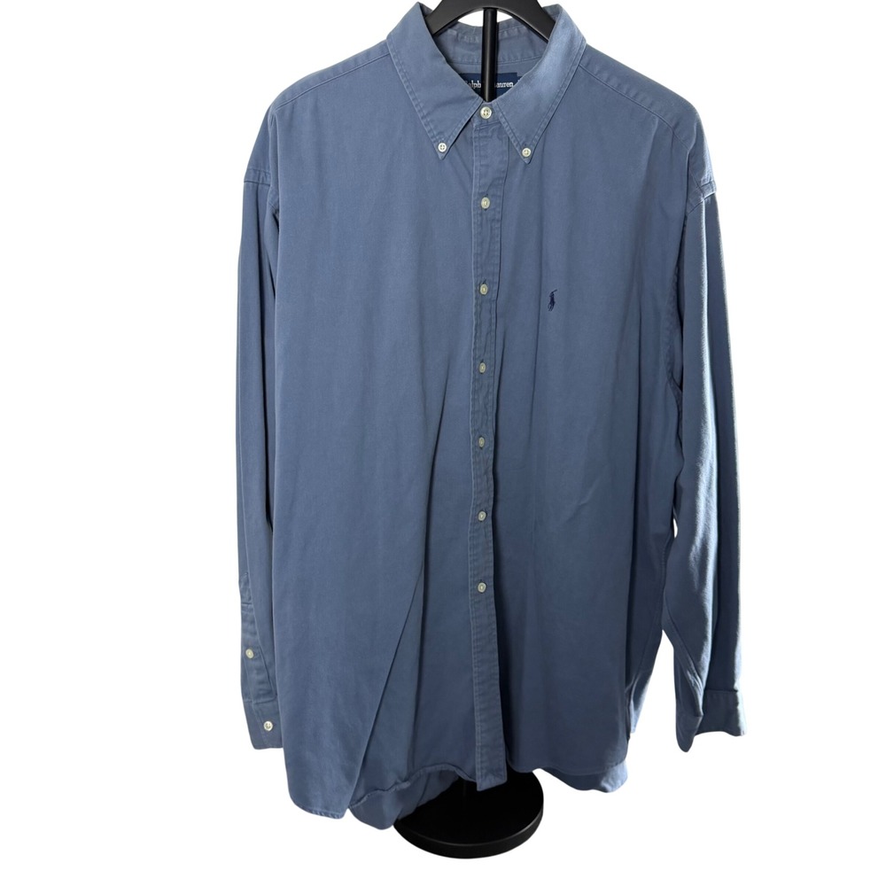 Ralph Lauren Blake Shirt Mens XXL Blue Cotton Twill Long Sleeve Button Down Pony